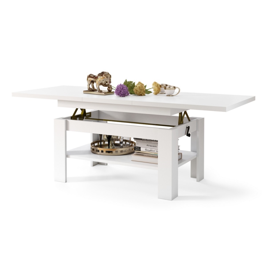 Izvelkams žurnālgalds ar paceļamu virsmu ROY 130/170x65 cm balts