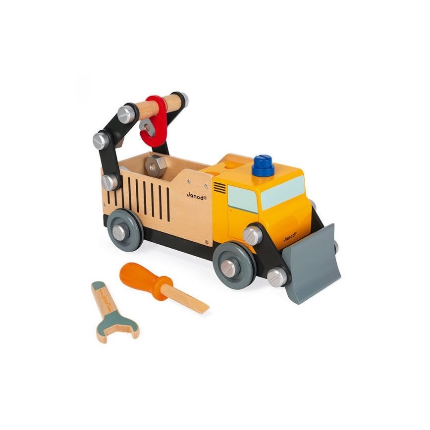 Janod - Koka konstruktora komplekts BRICOKIDS, kravas automašīna
