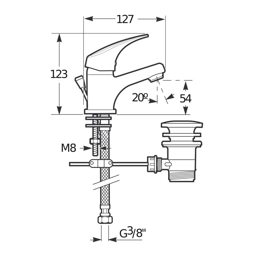 JIKA H3111N10041111 - Izlietnes krāns + noteka ar pārplūdi TALAS 12,3 cm spīdīgi hromēts
