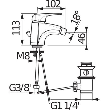 JIKA H3411U10041111 - Bidē krāns + noteka bez pārplūdes DEEP 11,3 cm spīdīgi hromēts
