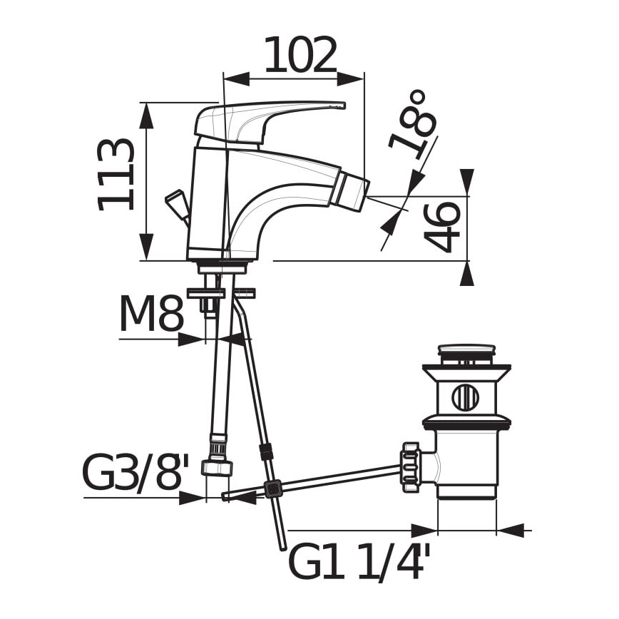 JIKA H3411U10041111 - Bidē krāns + noteka bez pārplūdes DEEP 11,3 cm spīdīgi hromēts