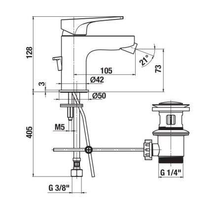 JIKA H3411X10041111 - Bidēta jaucējkrāns ar izlietnes atveri bez pārplūdes CUBITO 12,8 cm spīdīgi hromēts