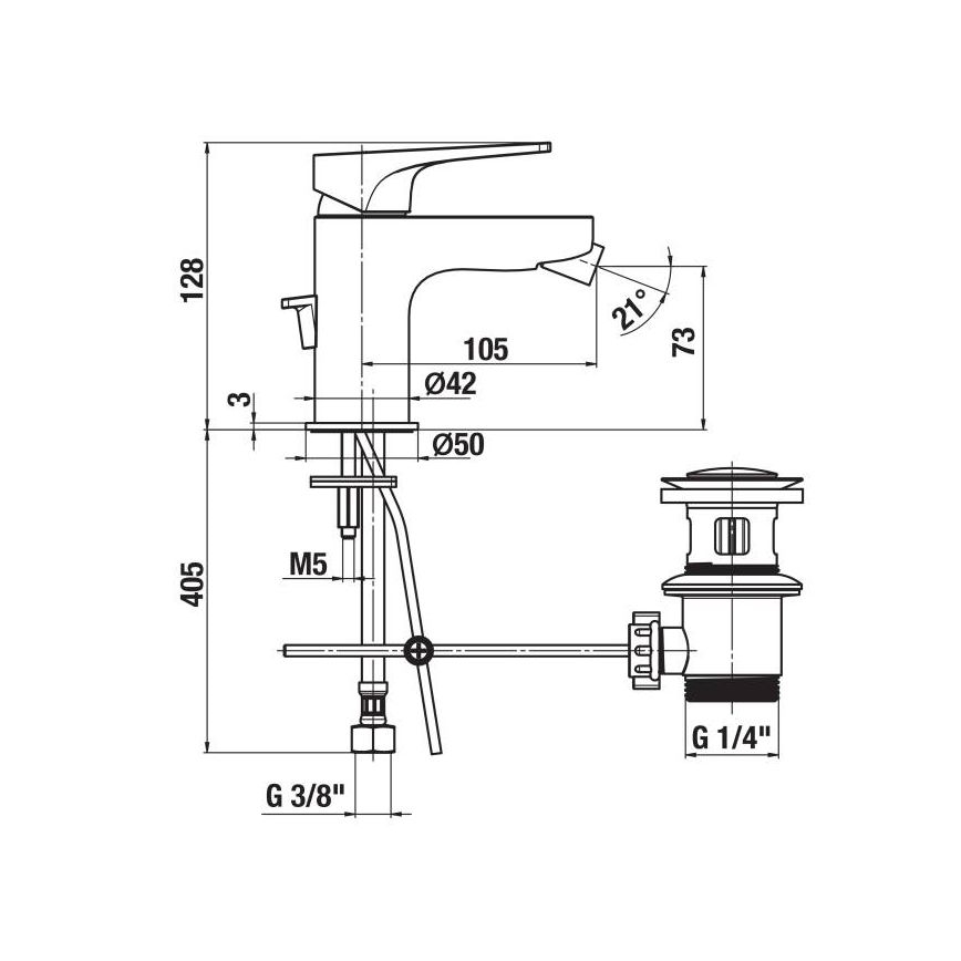 JIKA H3411X10041111 - Bidēta jaucējkrāns ar izlietnes atveri bez pārplūdes CUBITO 12,8 cm spīdīgi hromēts