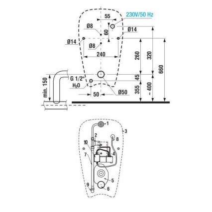 JIKA H8430700004901 - Pisuārs ar sensoru GOLEM 230V iekšējais ūdens pievads, aizmugurējā noteka keramika/balta