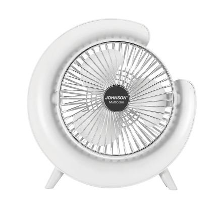 JOHNSON - LED RGB uzlādējamais galda ventilators MULTICOLOR LED/5W/3,7V 1200 mAh Ø 14 cm balts