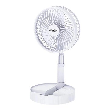 JOHNSON - uzlādējams galda ventilators GIRAFFA, 5 W / 3,7 V, 1200 mAh, diametrs 20 cm, balts