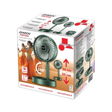 JOHNSON - Uzlādējams galda ventilators TORTUGA 5W/3,7V 1200 mAh Ø 16,5 cm zaļš
