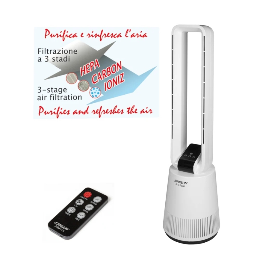 JOHNSON - Ventilators ar gaisa attīrītāju un HEPA filtru ARIA PURA 90W/230V balts + tālvadība