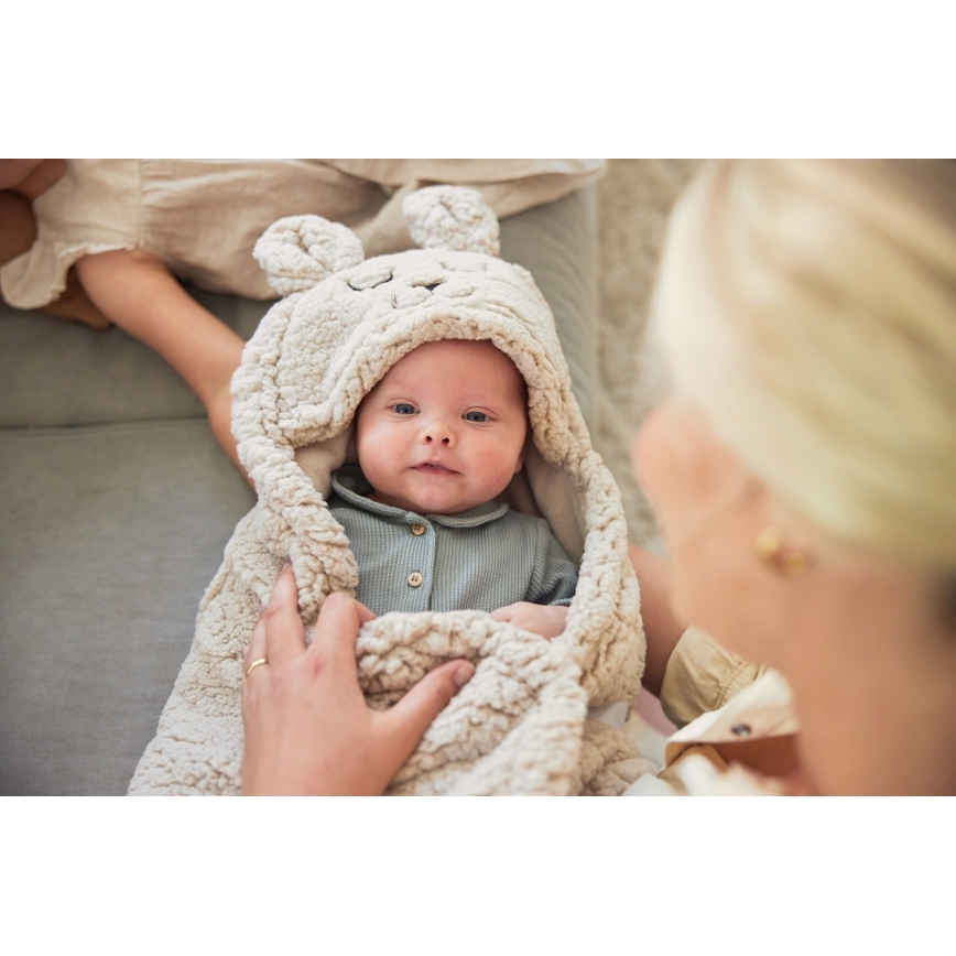 Jollein - Bērnu ietinamā sega fleece Bunny 100x105 cm Nougat