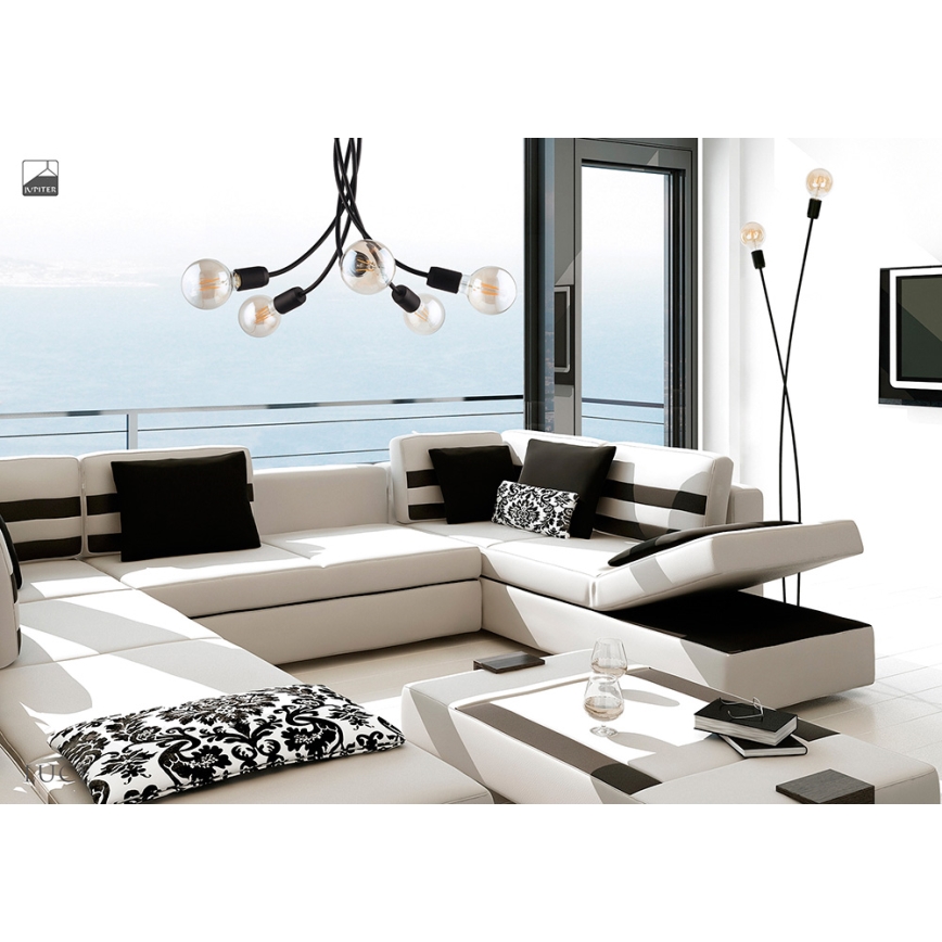 Jupiter 1640 - Piekarama lustra LUCE 5xE27/60W/230V melns