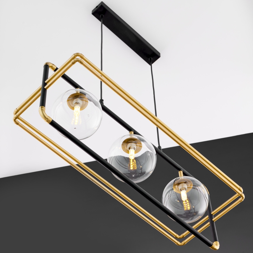 Jupiter 2030 - Lustra ar auklu FIORI 3xG9/10W/230V melna/zelta/caurspīdīga