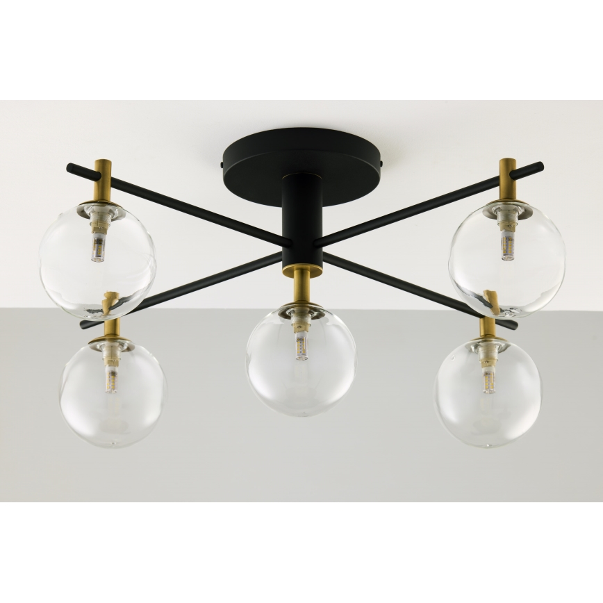 Jupiter 2035 - Virsapmetuma lustra FIGARO 5xG9/10W/230V melna/zelta/bēša/caurspīdīga
