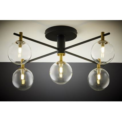 Jupiter 2035 - Virsapmetuma lustra FIGARO 5xG9/10W/230V melna/zelta/bēša/caurspīdīga