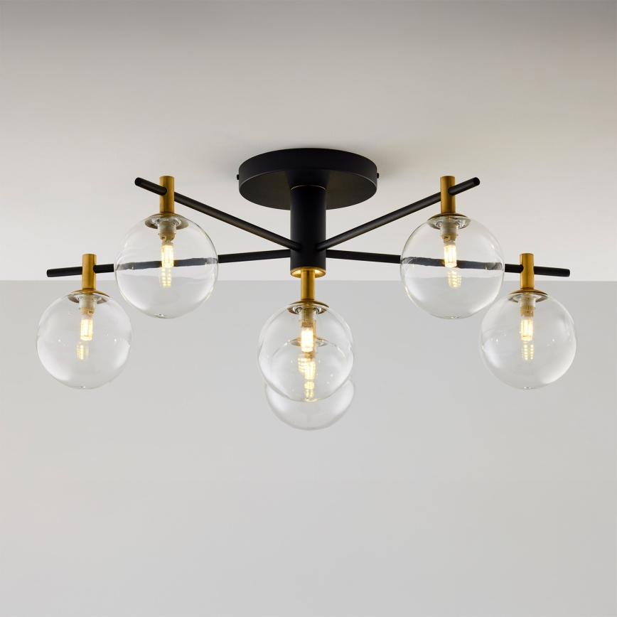 Jupiter 2036 - Virsapmetuma lustra FIGARO 6xG9/10W/230V melna/zelta/bēša/caurspīdīga