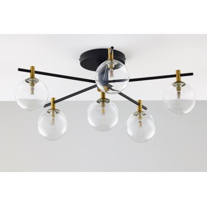 Jupiter 2036 - Virsapmetuma lustra FIGARO 6xG9/10W/230V melna/zelta/bēša/caurspīdīga