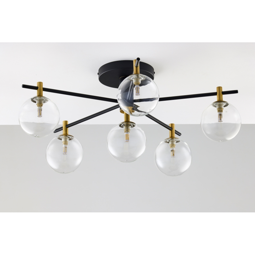 Jupiter 2036 - Virsapmetuma lustra FIGARO 6xG9/10W/230V melna/zelta/bēša/caurspīdīga