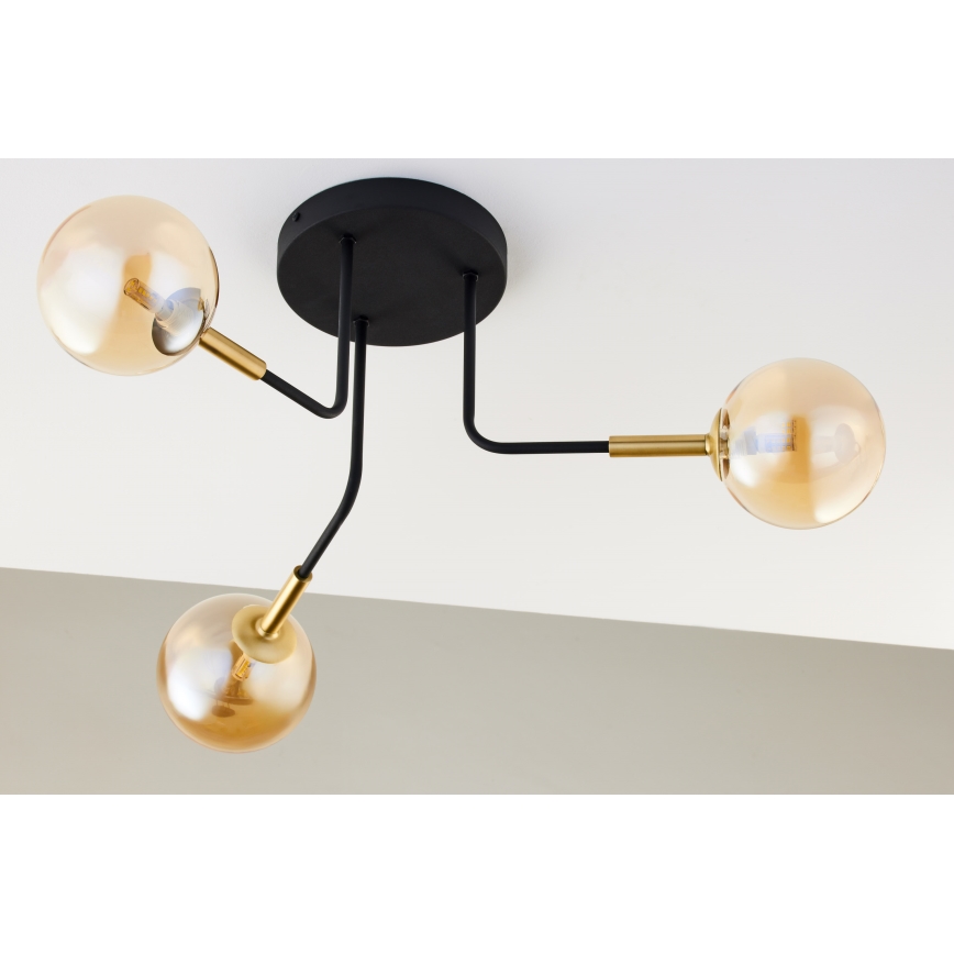 Jupiter 2037 - Lustra ar stieni BURANO 3xG9/10W/230V melna/zelta/bēša