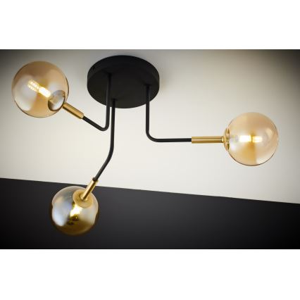 Jupiter 2037 - Lustra ar stieni BURANO 3xG9/10W/230V melna/zelta/bēša