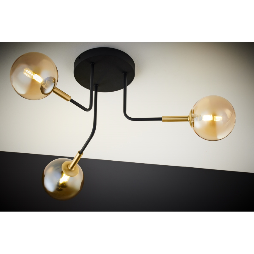 Jupiter 2037 - Lustra ar stieni BURANO 3xG9/10W/230V melna/zelta/bēša