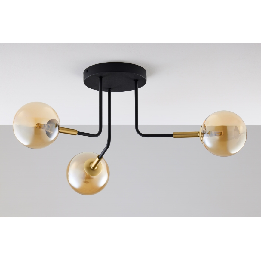 Jupiter 2037 - Lustra ar stieni BURANO 3xG9/10W/230V melna/zelta/bēša