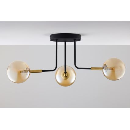 Jupiter 2037 - Lustra ar stieni BURANO 3xG9/10W/230V melna/zelta/bēša