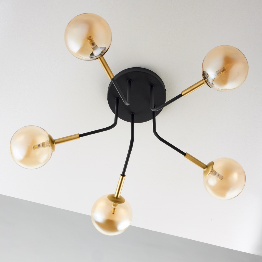 Jupiter 2038 - Lustra ar stieni BURANO 5xG9/10W/230V melna/zelta/bēša