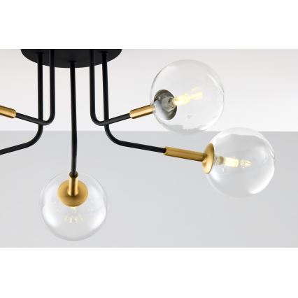 Jupiter 2040 - Lustra ar stieni BURANO 5xG9/10W/230V melna/zelta/caurspīdīga