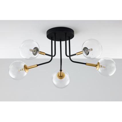 Jupiter 2040 - Lustra ar stieni BURANO 5xG9/10W/230V melna/zelta/caurspīdīga