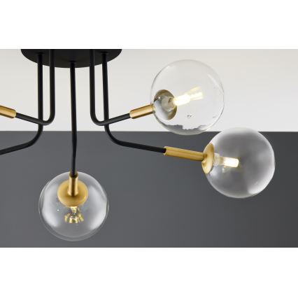 Jupiter 2040 - Lustra ar stieni BURANO 5xG9/10W/230V melna/zelta/caurspīdīga