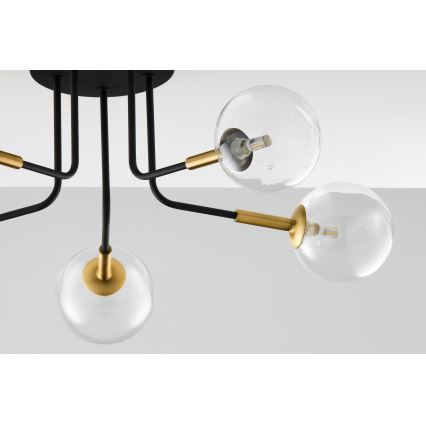 Jupiter 2040 - Lustra ar stieni BURANO 5xG9/10W/230V melna/zelta/caurspīdīga