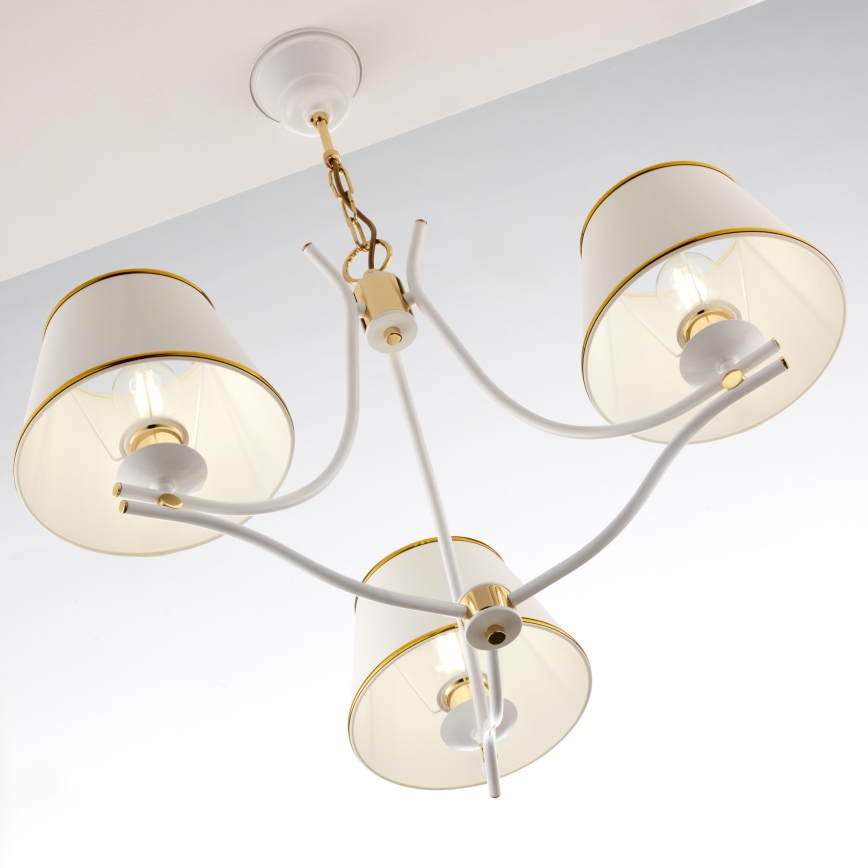 Jupiter 2085 - Pakaramā lustra ar ķēdi SAMBA 3xE27/15W/230V balta/zelta