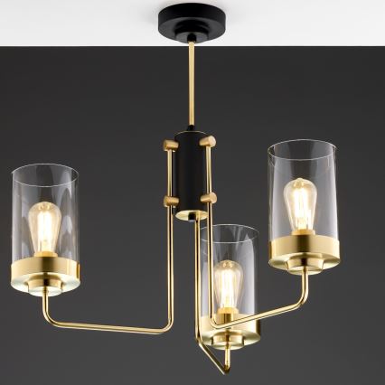Jupiter 2087 - Lustra ar stieni RAMIREZ 3xE27/15W/230V zelta/melna