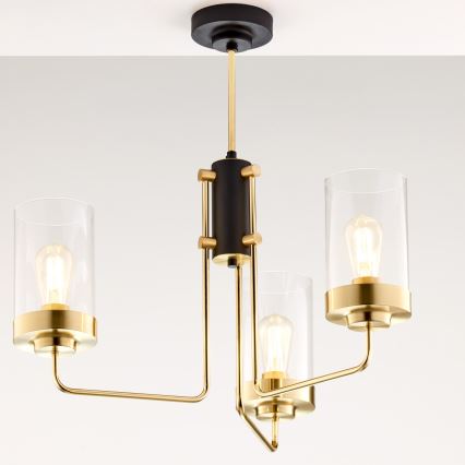Jupiter 2087 - Lustra ar stieni RAMIREZ 3xE27/15W/230V zelta/melna