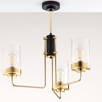 Jupiter 2087 - Lustra ar stieni RAMIREZ 3xE27/15W/230V zelta/melna