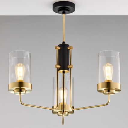 Jupiter 2087 - Lustra ar stieni RAMIREZ 3xE27/15W/230V zelta/melna