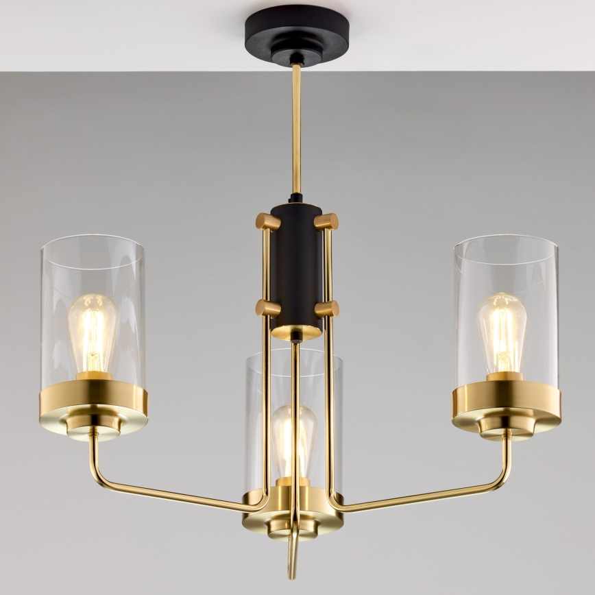 Jupiter 2087 - Lustra ar stieni RAMIREZ 3xE27/15W/230V zelta/melna