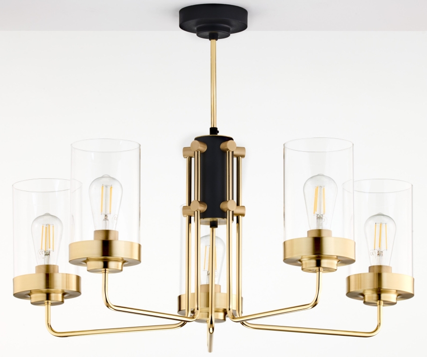 Jupiter 2088 - Griestu lustrs ar stieni RAMIREZ 5xE27/15W/230V zelta/melna