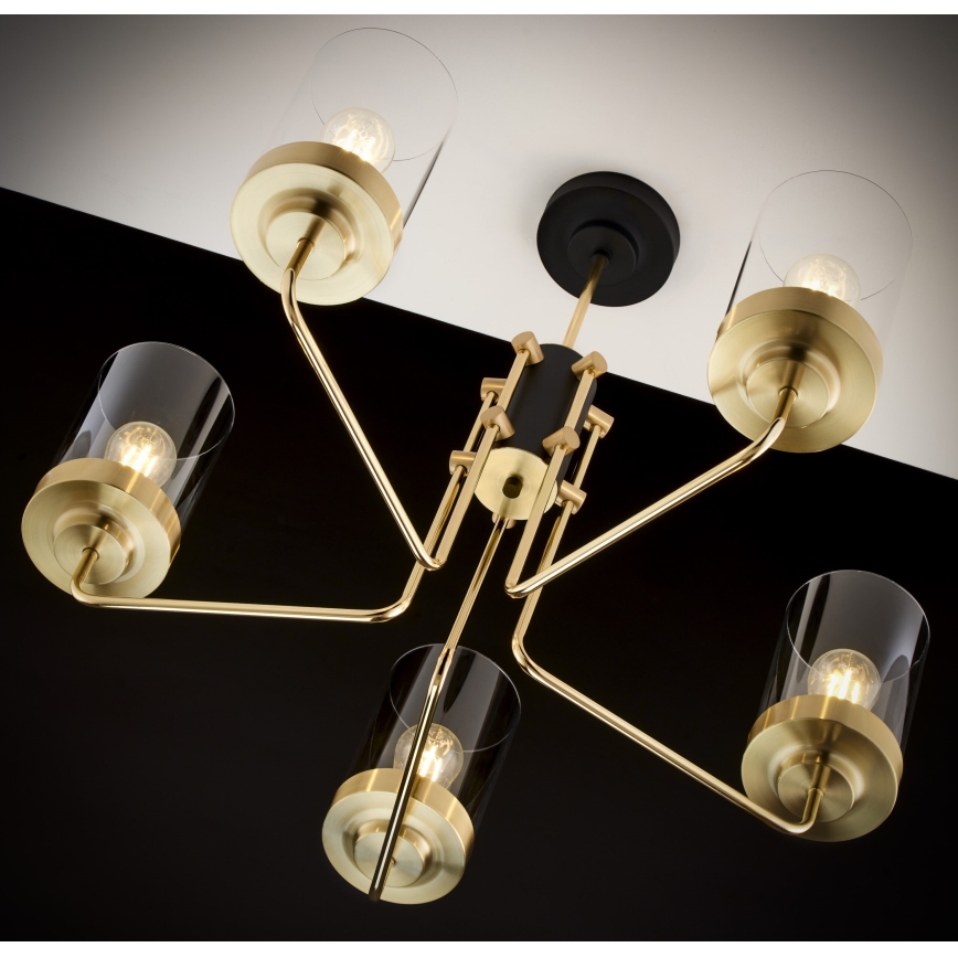 Jupiter 2088 - Griestu lustrs ar stieni RAMIREZ 5xE27/15W/230V zelta/melna