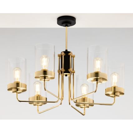 Jupiter 2089 - Lustra ar stieni RAMIREZ 6xE27/15W/230V zelta/melna