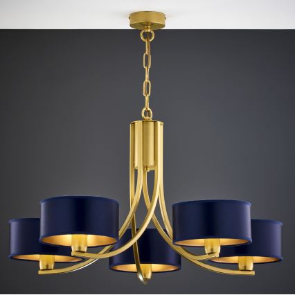 Jupiter 2094 - Lustra ar ķēdi ARTHUR 5xE27/15W/230V zila/zelta
