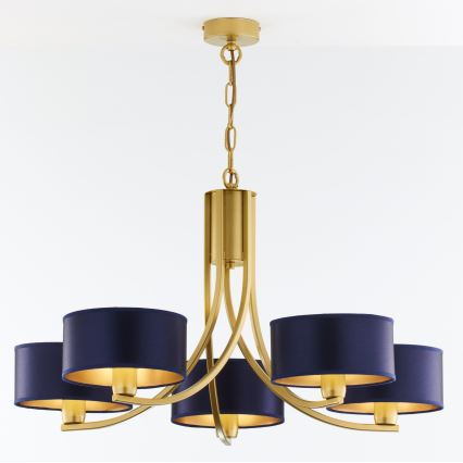 Jupiter 2094 - Lustra ar ķēdi ARTHUR 5xE27/15W/230V zila/zelta