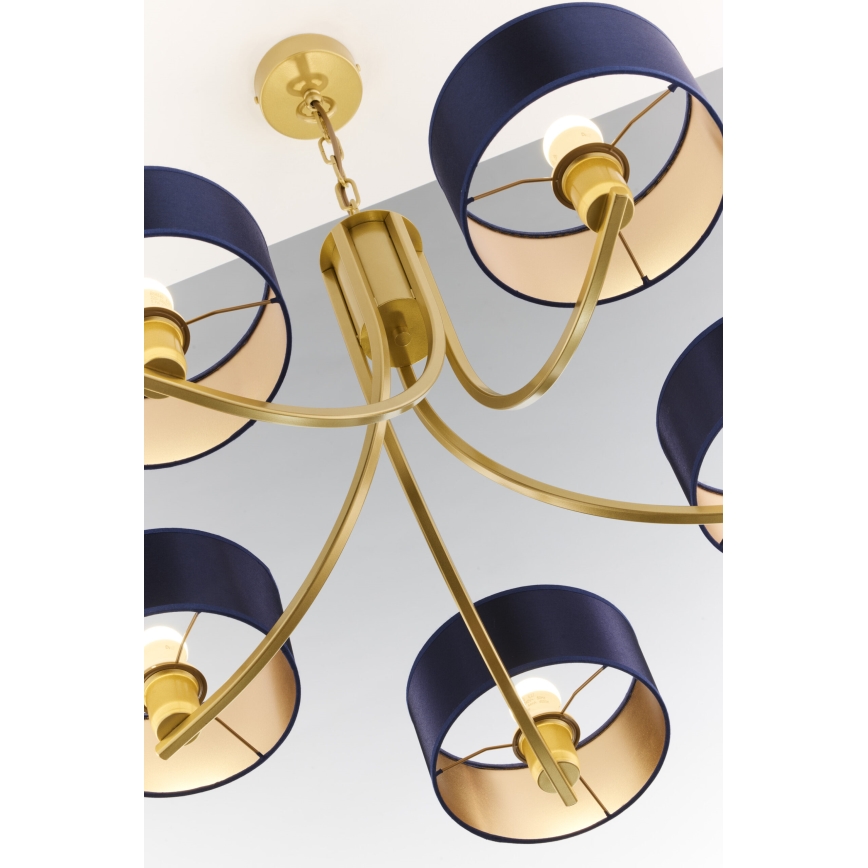 Jupiter 2094 - Lustra ar ķēdi ARTHUR 5xE27/15W/230V zila/zelta