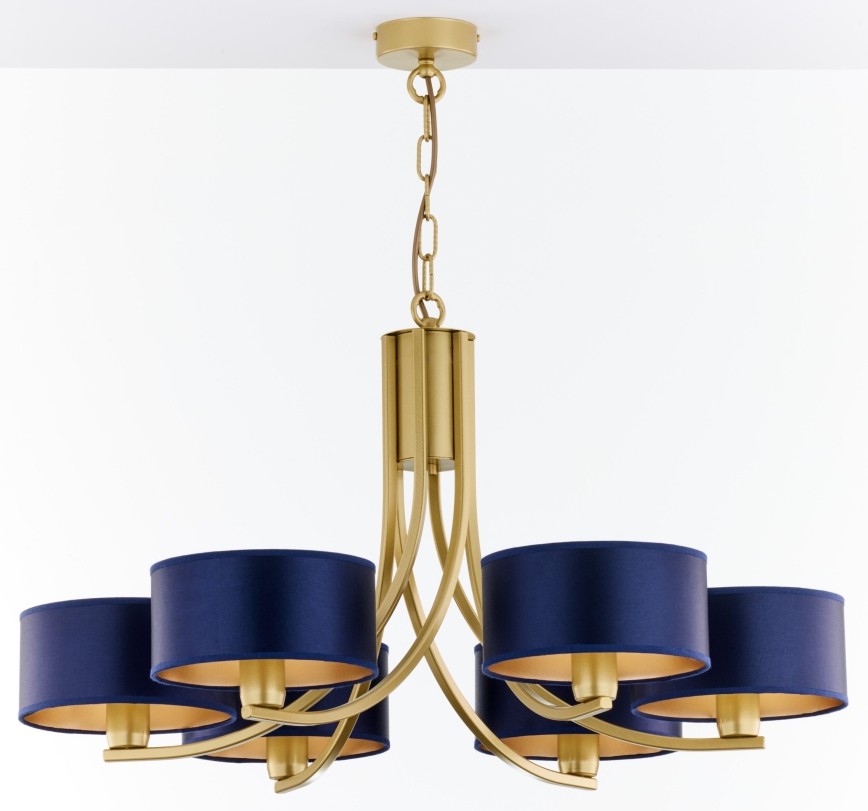 Jupiter 2095 - lustra uz ķēdes ARTHUR 6xE27/15W/230V zila/zelta