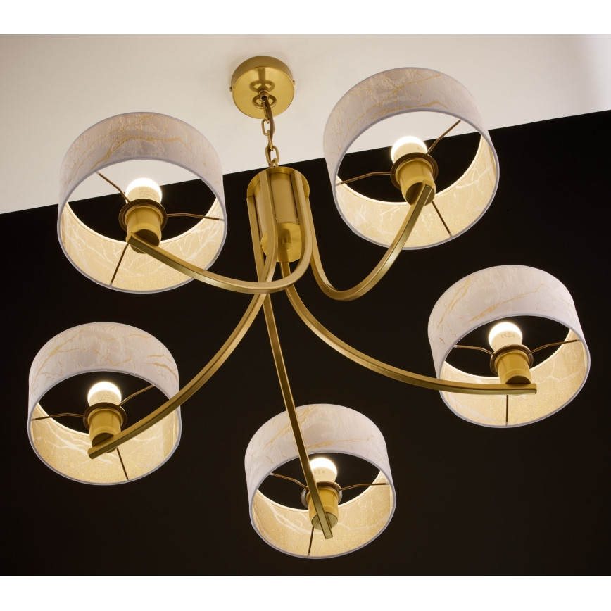Jupiter 2097 - Karājoša lustra ar ķēdi ARTHUR 5xE27/15W/230V balta/zelta/marmora dekors