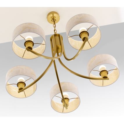Jupiter 2097 - Karājoša lustra ar ķēdi ARTHUR 5xE27/15W/230V balta/zelta/marmora dekors