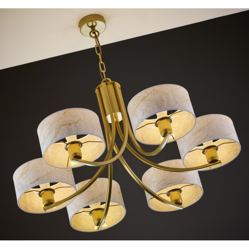 Jupiter 2098 - lustra uz ķēdes ARTHUR 6xE27/15W/230V balta/zelta/marmora dekors