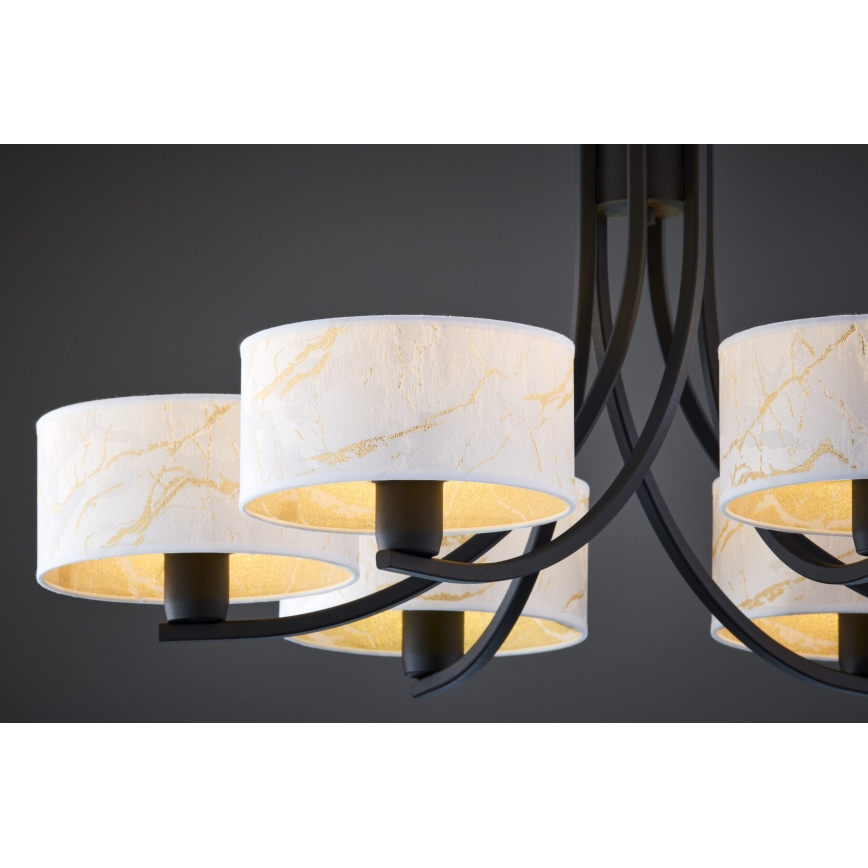 Jupiter 2105 - Karājoša lustra ARTHUR uz ķēdes 6xE27/15W/230V, balta/melna/marmora dekors