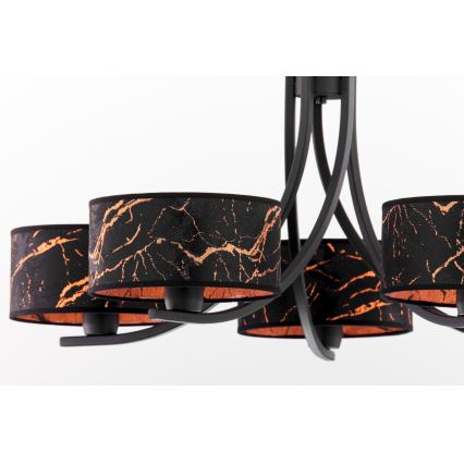 Jupiter 2107 - lustra uz ķēdes ARTHUR 5xE27/15W/230V melna/oranžā/marmora dekors