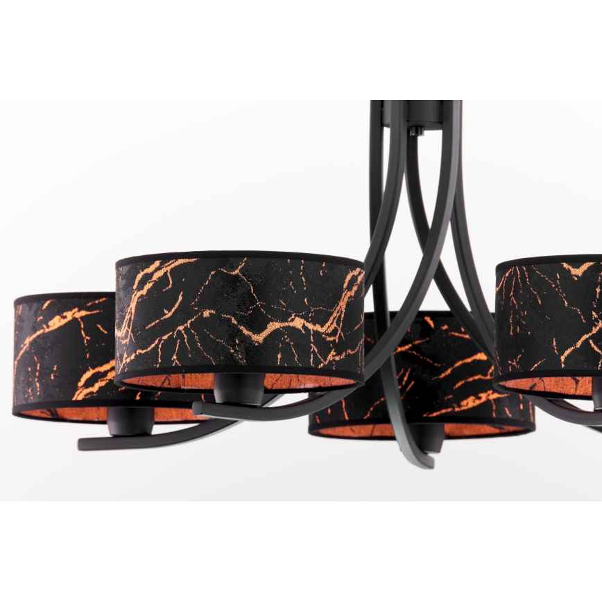 Jupiter 2107 - lustra uz ķēdes ARTHUR 5xE27/15W/230V melna/oranžā/marmora dekors