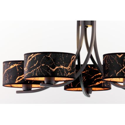 Jupiter 2107 - lustra uz ķēdes ARTHUR 5xE27/15W/230V melna/oranžā/marmora dekors